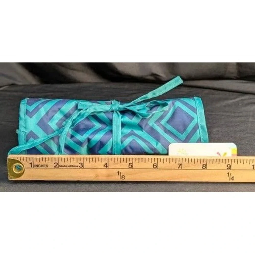 NWT All For Color Travel Jewelry Roll Organizer ~ Geometric Pattern ~ Green/Blue
